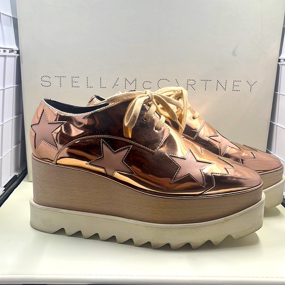 Stella McCartney Women's Elyse Star Cutout Wedge pink stars platforms 5.5-6 - Picture 2 of 16